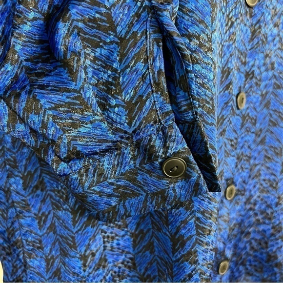 Norton McNaughton Womens Button Up Blouse 6 Royal Blue Black Shoulder Pads Retro - Picture 2 of 9